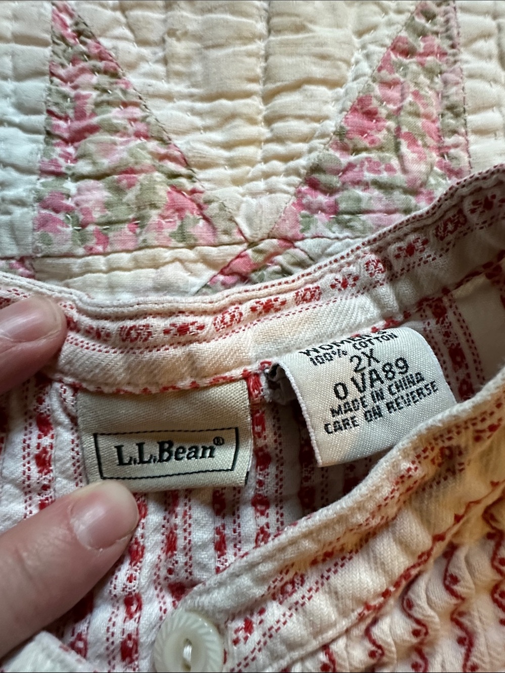 L.L. Bean Red and Cream Striped Cotton Flannel Nightgown 2X - Picture 2 of 3